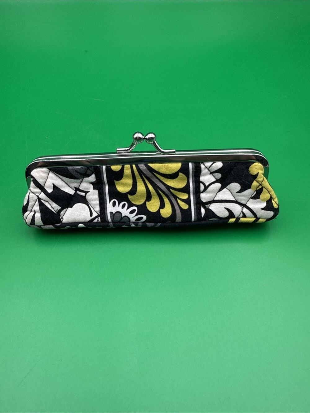 Vera Bradley Brown & Blue Slim Case Makeup Eyeglass Coin Pouch Kiss Lock